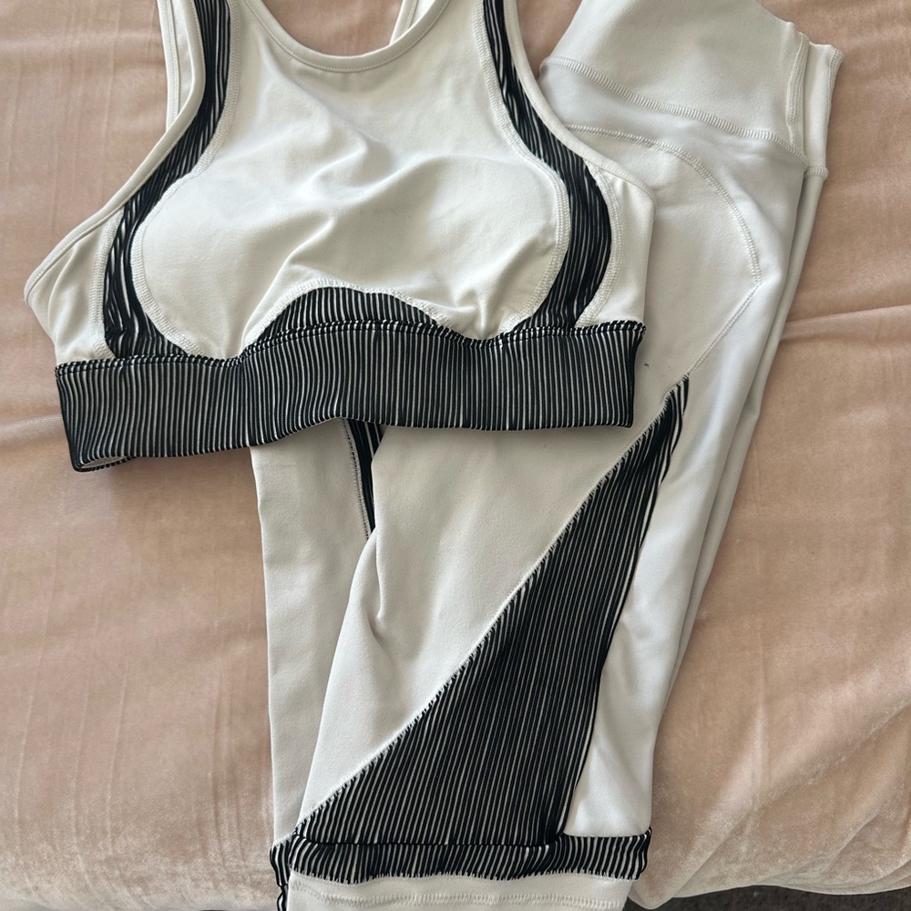 ALO Yoga Black and White Sports Bra and Leggings